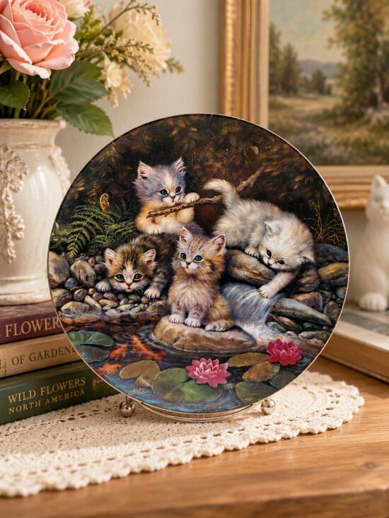 Kahla Germany porcelain Other - VTG 1996 Bradex Kahla Germany “Am Seerosenteich” Kitten Collector Plate Jürgen
